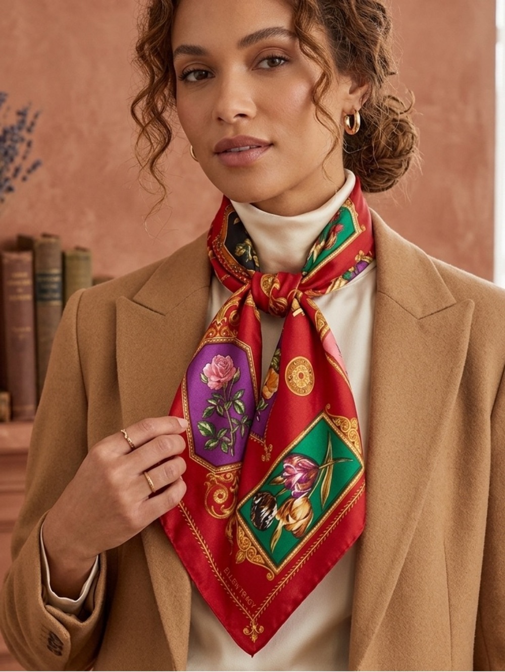 Vintage Ellen Tracy 100% Silk Scarf Ornate Floral Medallion Grandmacore 34”